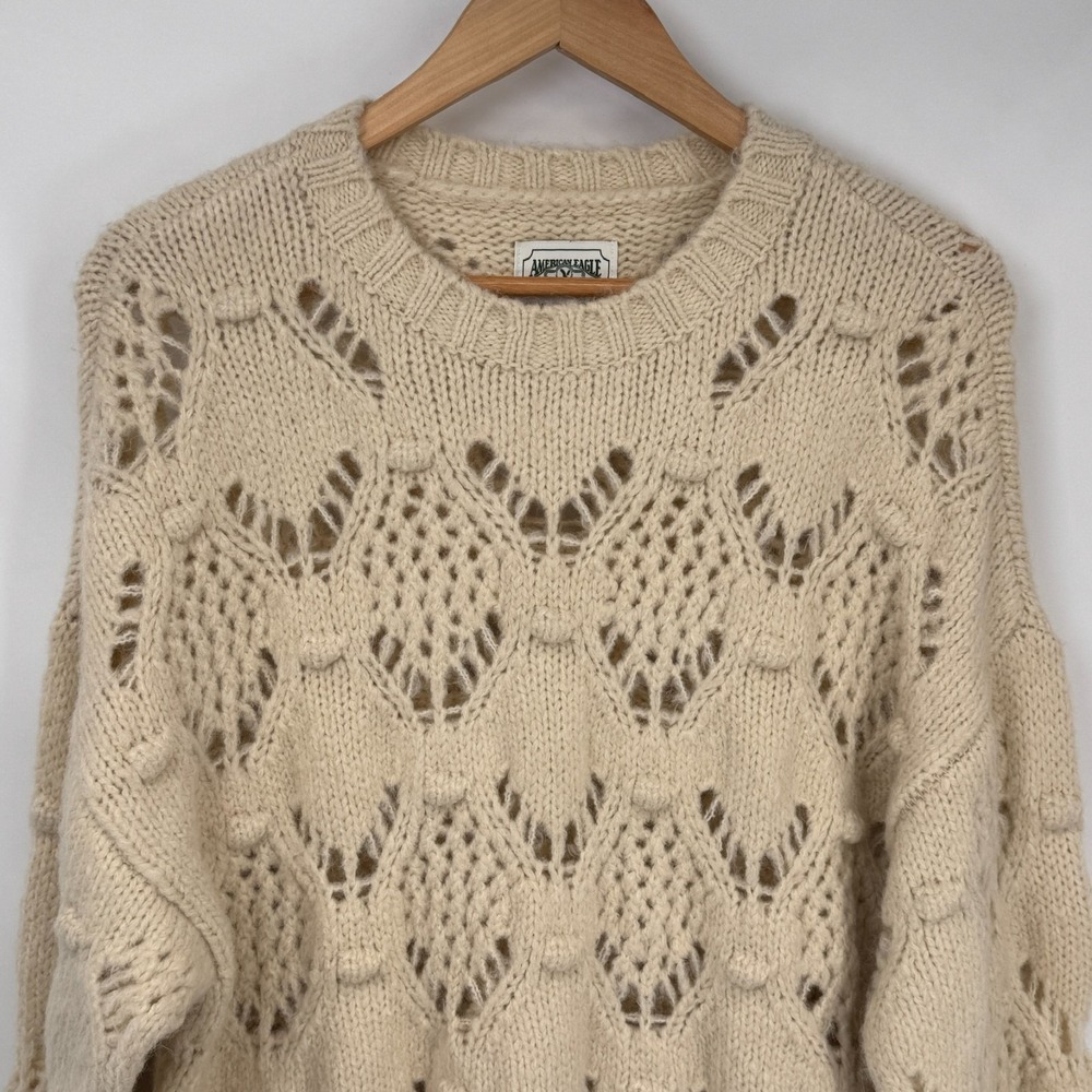 American Eagle Sweater Womens Small Ivory Oversized Wool Blend Cottagecore Boho - Picture 3 of 15
